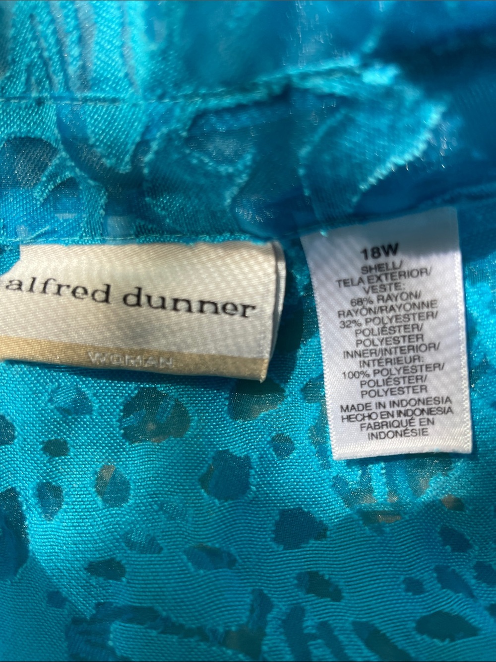 ALFRED DUNNER  Vintage Burnout Turquoise 3/4 sleeve blouse.